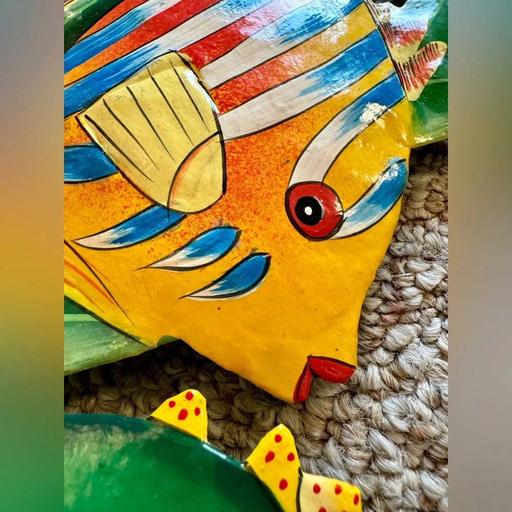 Handmade Hand Crafted Painted Costa Rica Fish Wall Art Home Decor Metal Rack